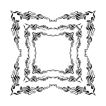 set of vintage frames. hand drawn black and white vector illustrationのイラスト素材