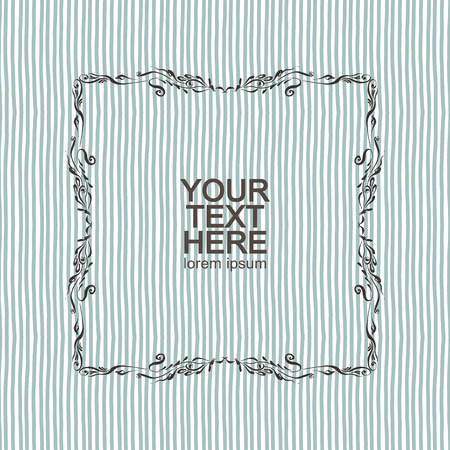 Hand-drawn seamless striped background with vintage frame and place for text. vector illustration in blue tonesのイラスト素材