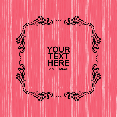 Seamless striped hand-drawn background with ornate frame and place for text. vector template for cover, greeting card, invitationのイラスト素材