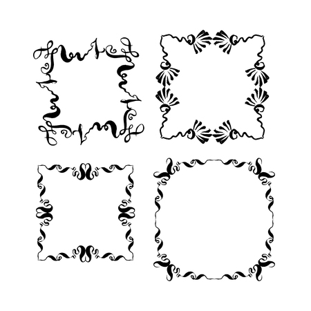 Decorative designer hand-drawn frames set. vector illustration on white backgroundのイラスト素材