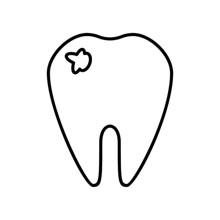 tooth spoiled icon. vector contour black and white illustration.のイラスト素材