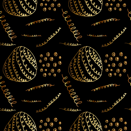 gold jewelry decorative elements seamless pattern. hand drawn vector illustration on black backgroundのイラスト素材