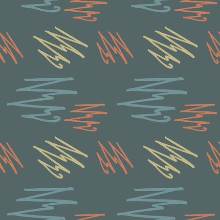 Hand-drawn elements seamless pattern. Vector illustration on dark green backgroundのイラスト素材
