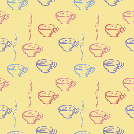 cup with drink seamless pattern. hand drawn vector illustration of yellow colorのイラスト素材