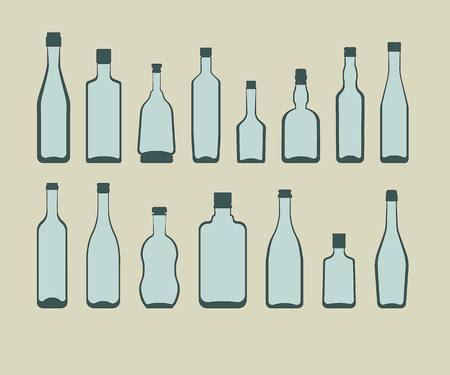 alcohol bottles set. color vector illustration on beige backgroundのイラスト素材