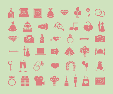 wedding icons set. vector silhouette illustration on green background.のイラスト素材
