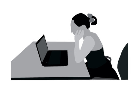 girl sitting at a laptop. vector illustration isolated on white backgroundのイラスト素材