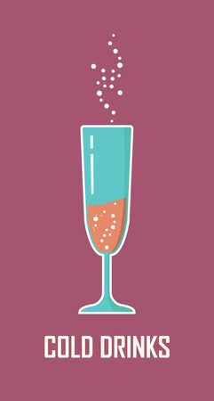 A glass of champagne. Color flat vector illustration on lilac background.のイラスト素材