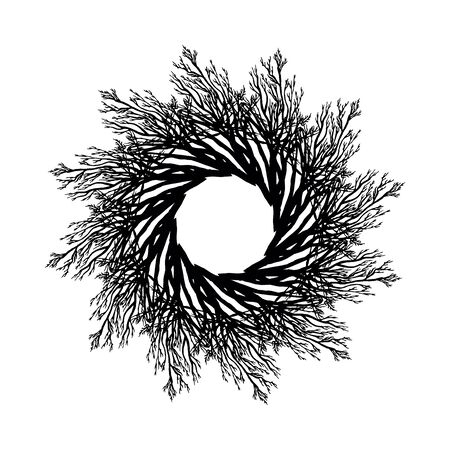Frame of branches for Halloween. Hand-drawn design element. Black and white vector isolated illustration.のイラスト素材