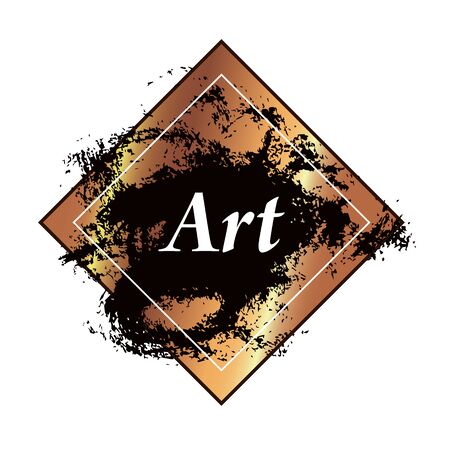 Brush stroke in an abstract banner frame. Gold with black isolated design element. Vectorのイラスト素材