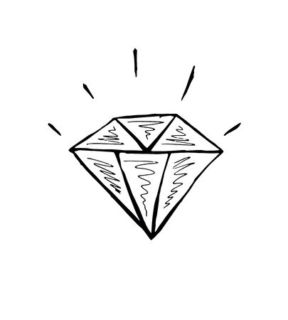 Diamond. Hand-drawn contour black and white doodle illustration.のイラスト素材