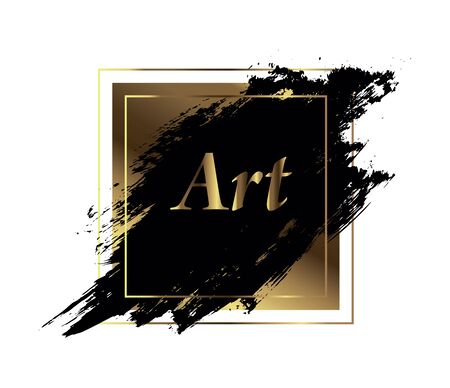 Brush stroke in an abstract banner frame. Gold with black isolated design elementのイラスト素材