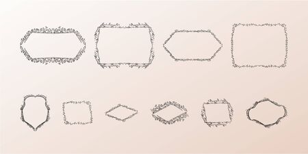Set of floral frames. Hand drawn isolated design elements. Vector 10 .のイラスト素材