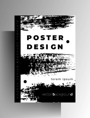 Black and white design template poster, cover with brush strokes. Vectorのイラスト素材