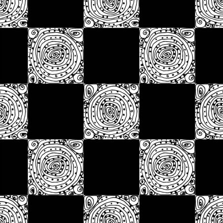 Chess seamless pattern. Monochrome vector illustration with hand drawn graphic elements.のイラスト素材