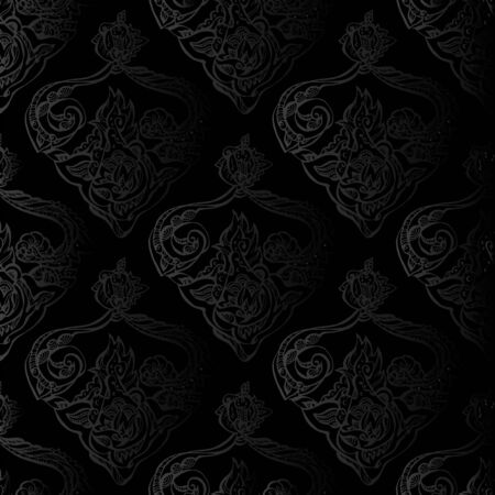 Gothic seamless pattern on a black background. Manually drawn plant elements. Vector