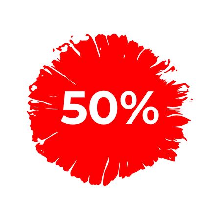 50% discount banner with ink blot design template. Manually drawn with monochrome vector isolated illustration.のイラスト素材