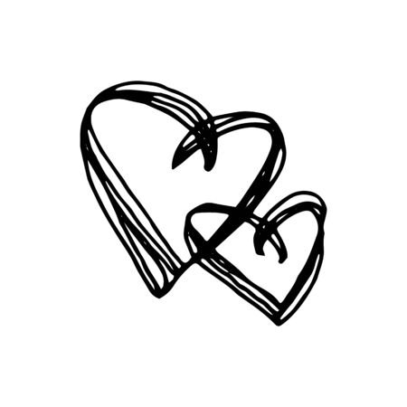 Hearts. Doodle black and white isolated illustration is manually drawn. Vectorのイラスト素材