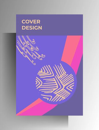 Cover for a book, magazine, booklet, catalog. Multicolored geometric design with hand drawn elements.のイラスト素材