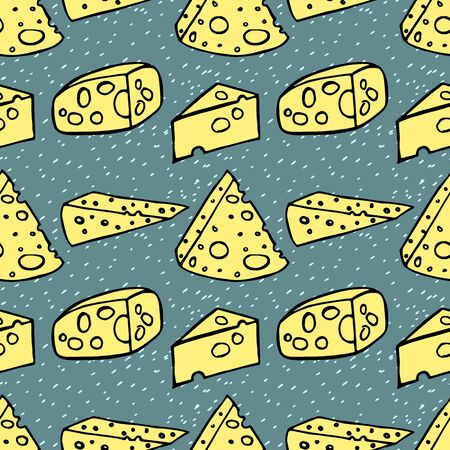 Cheese seamless pattern. Hand drawn color doodle vector illustration.のイラスト素材