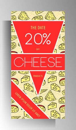 Cheese shop design template for poster, flyer, banner. A hand drawn doodle color pattern.のイラスト素材
