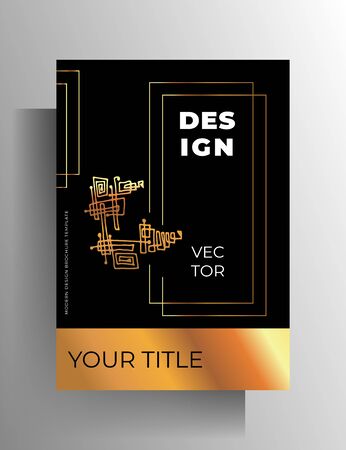 Cover template design for book, magazine, booklet, catalog, brochure. Black and gold concept with hand drawn elements. A4 format.のイラスト素材