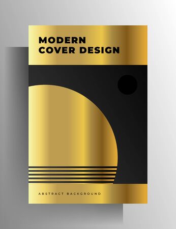 Cover for a book, magazine, brochure, catalog, booklet, poster. Geometric black and gold design template. A4 format.のイラスト素材