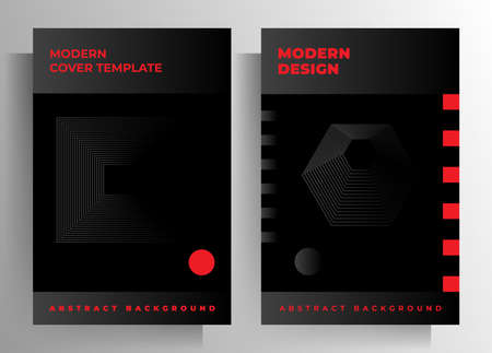 Cover for a book, magazine, brochure, catalog, booklet, poster. Geometric black and red design template set. A4 format. EPS 10 vector.のイラスト素材