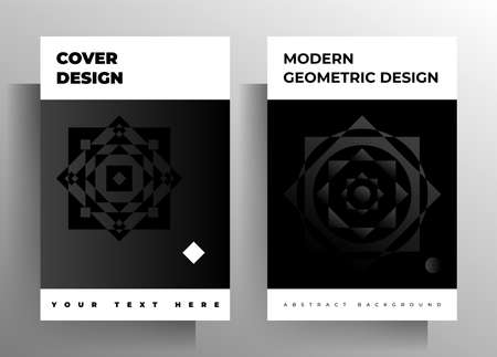 Cover for book, magazine, brochure, booklet, catalog, folder, poster set of templates. Geometric black and white design.のイラスト素材