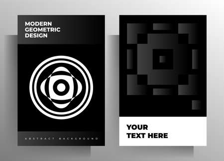 Cover for book, magazine, brochure, booklet, catalog, folder, poster set of templates. Geometric black and white design. A4 format.のイラスト素材