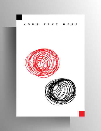 Cover design template for book, brochure, magazine, catalog. Hand drawn doodle black-red-white illustration. A4 format.のイラスト素材
