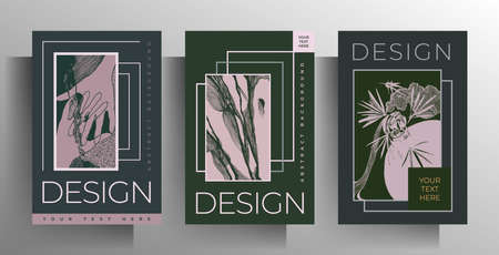 Cover design for book, brochure, booklet, catalog, poster template set. Hand drawn graphic vector illustration.の写真素材