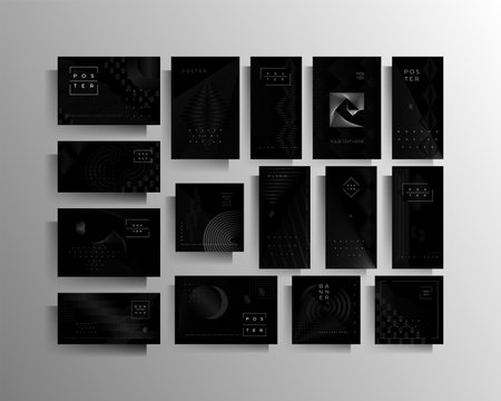 Cover for a banner, poster, flyer, brochure, card, folder a set of templates of different formats. Geometric strict vector design in black colors.の写真素材