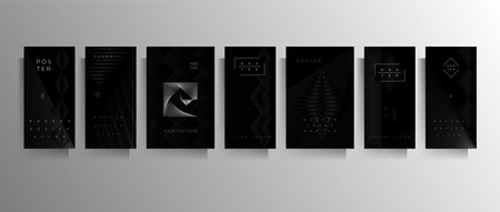 Cover for a banner, poster, flyer, brochure, card, folder a set of templates of different formats. Geometric strict vector design in black colors.のイラスト素材