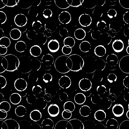 Circles blot ink-drawn seamless pattern. Black and white vector illustration.のイラスト素材