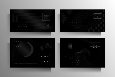 Cover for a banner, poster, flyer, brochure, card, folder a set of templates of different formats. Geometric strict vector design in black colors.のイラスト素材