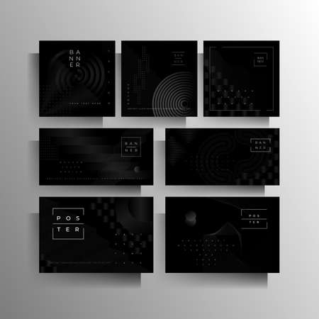 Cover for a banner, poster, flyer, brochure, card, folder a set of templates of different formats. Geometric strict vector design in black colors.のイラスト素材