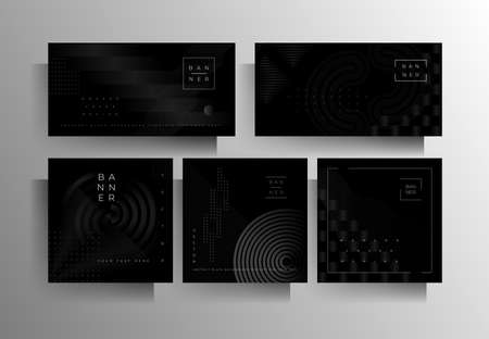 Cover for a banner, poster, flyer, brochure, card, folder a set of templates of different formats. Geometric strict vector design in black colors.のイラスト素材