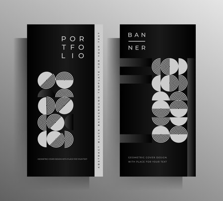 Cover design for flyer, brochure, poster, magazine template set. Vector black and white illustration.のイラスト素材