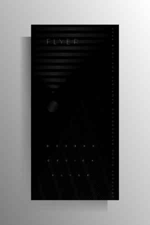 Design template for cover banner, flyer, poster, brochure, catalog. Abstract vector background with geometric pattern in black tones and gold letters.のイラスト素材