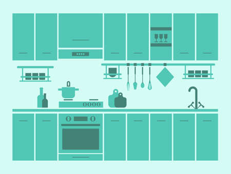 Kitchen furniture set. Vector silhouette icon.のイラスト素材
