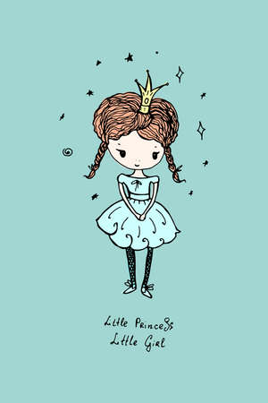 Little girl princess. Hand drawn doodle illustration.Vector.のイラスト素材