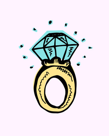 A ring with a diamond. Hand-drawn color illustration. Vector.のイラスト素材