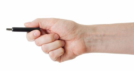 Flash drive in hand isolated on white background