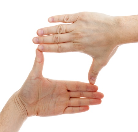 two hands make frame shape isolatedの写真素材