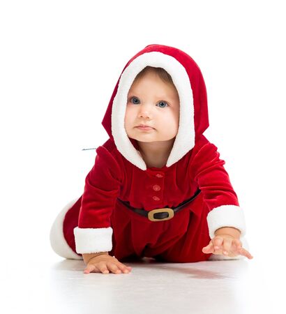 crawling Santa Claus baby girlの写真素材