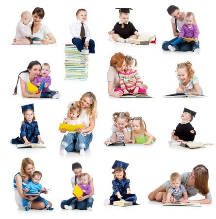 Collection of babies or kids reading a book. Concept of education from early childhood.の写真素材