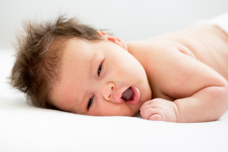 adorable newborn baby lying on stomachの写真素材