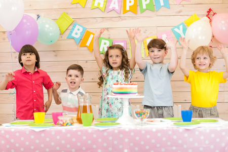 happy kids celebrating birthday holidayの写真素材