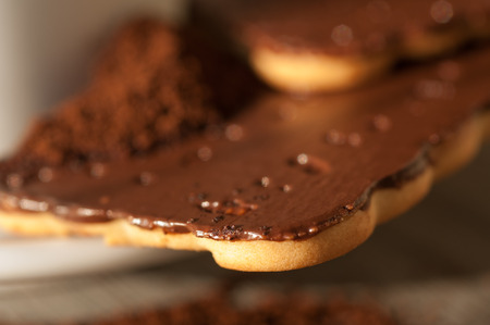chocolate cookie and spilled coffee beans